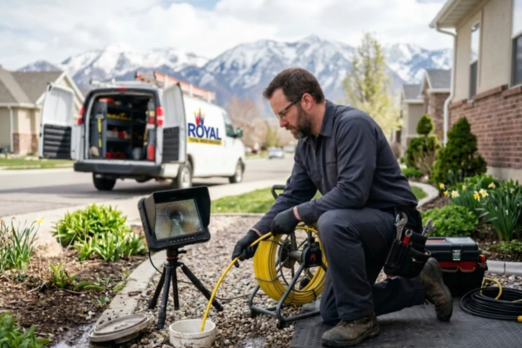 Plumber performing sewer camera inspection in Salt Lake City